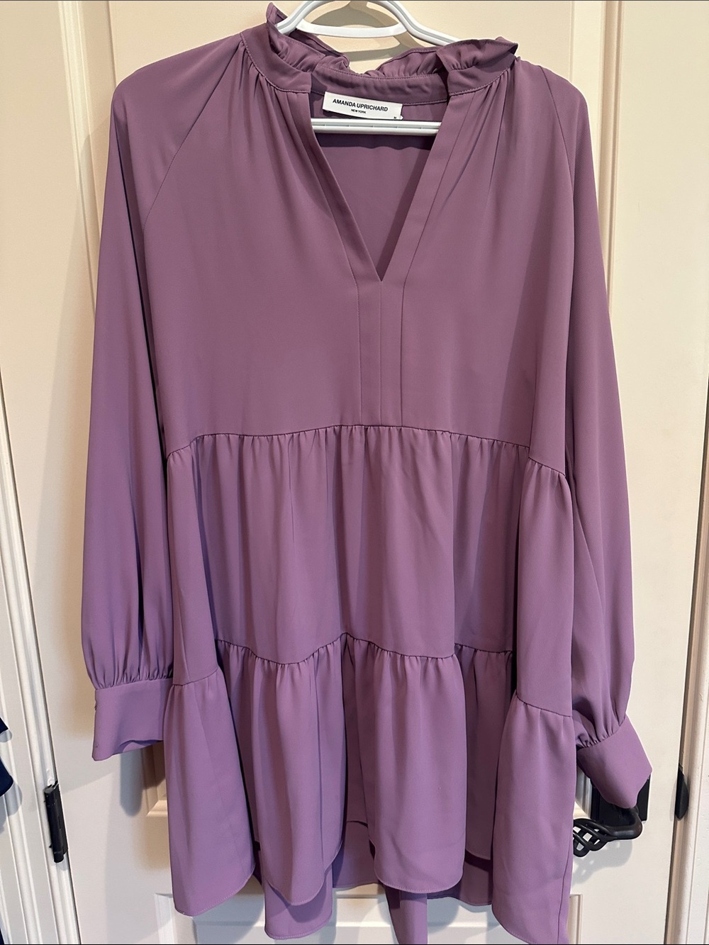 Amanda Uprichard Mauve Ruffle-Neck Tiered Tunic Top